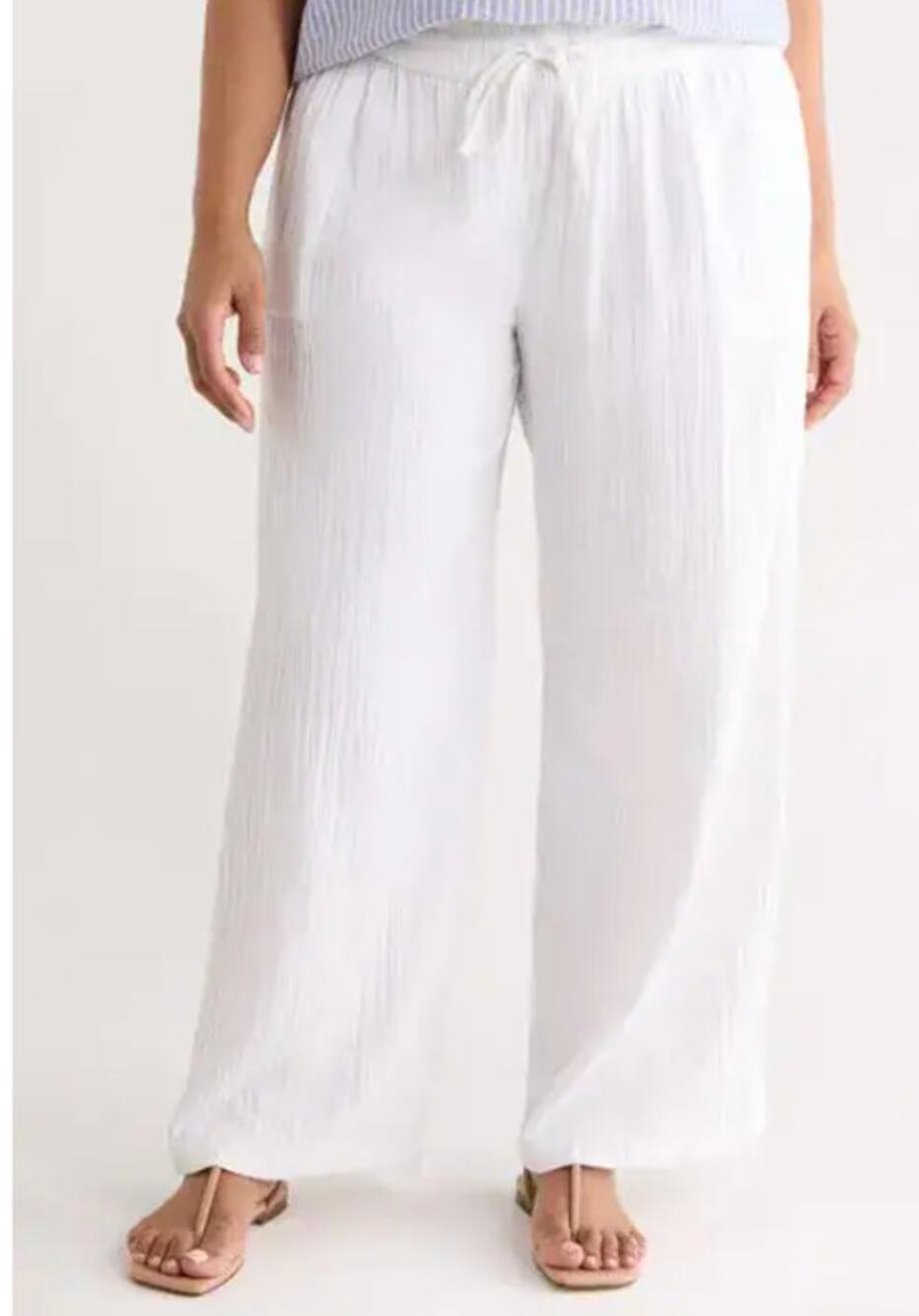 4our Dreamers Smocked Elastic Waist Gauzy Wide Leg Beach Pants White XL
